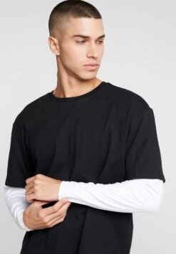 URBAN CLASSICS Oversized Shaped Double Layer Tee - T-Shirt À Manches Longues - Black/White -Tenue Sport Homme Magasin 09e772ef953945f7a5acb3bad31ccad1