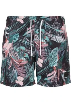 URBAN CLASSICS Pattern - Short De Bain - Black/Tropical