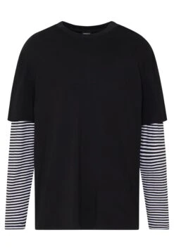 URBAN CLASSICS Double Layer Striped Tee - T-Shirt À Manches Longues - Black -Tenue Sport Homme Magasin 6119df7ea79446de97d83b3a440f397c