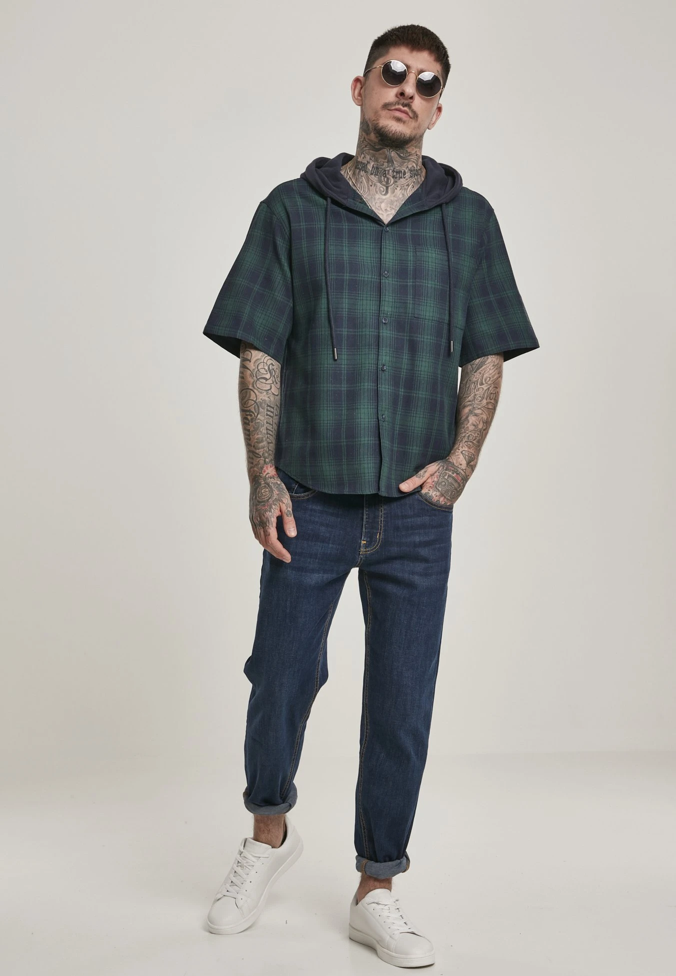 URBAN CLASSICS Hooded Short Sleeve Shirt - Chemise - Navy 4 URBAN CLASSICS Hooded Short Sleeve Shirt - Chemise - Navy – Image 2