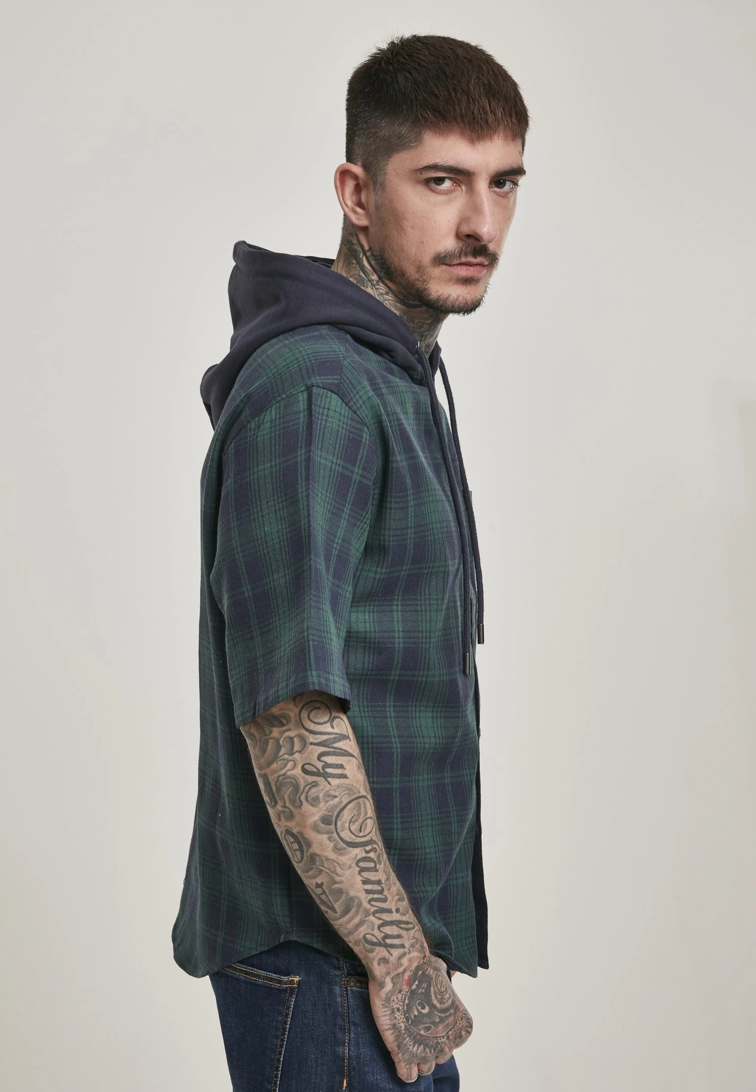 URBAN CLASSICS Hooded Short Sleeve Shirt - Chemise - Navy 6 URBAN CLASSICS Hooded Short Sleeve Shirt - Chemise - Navy – Image 4