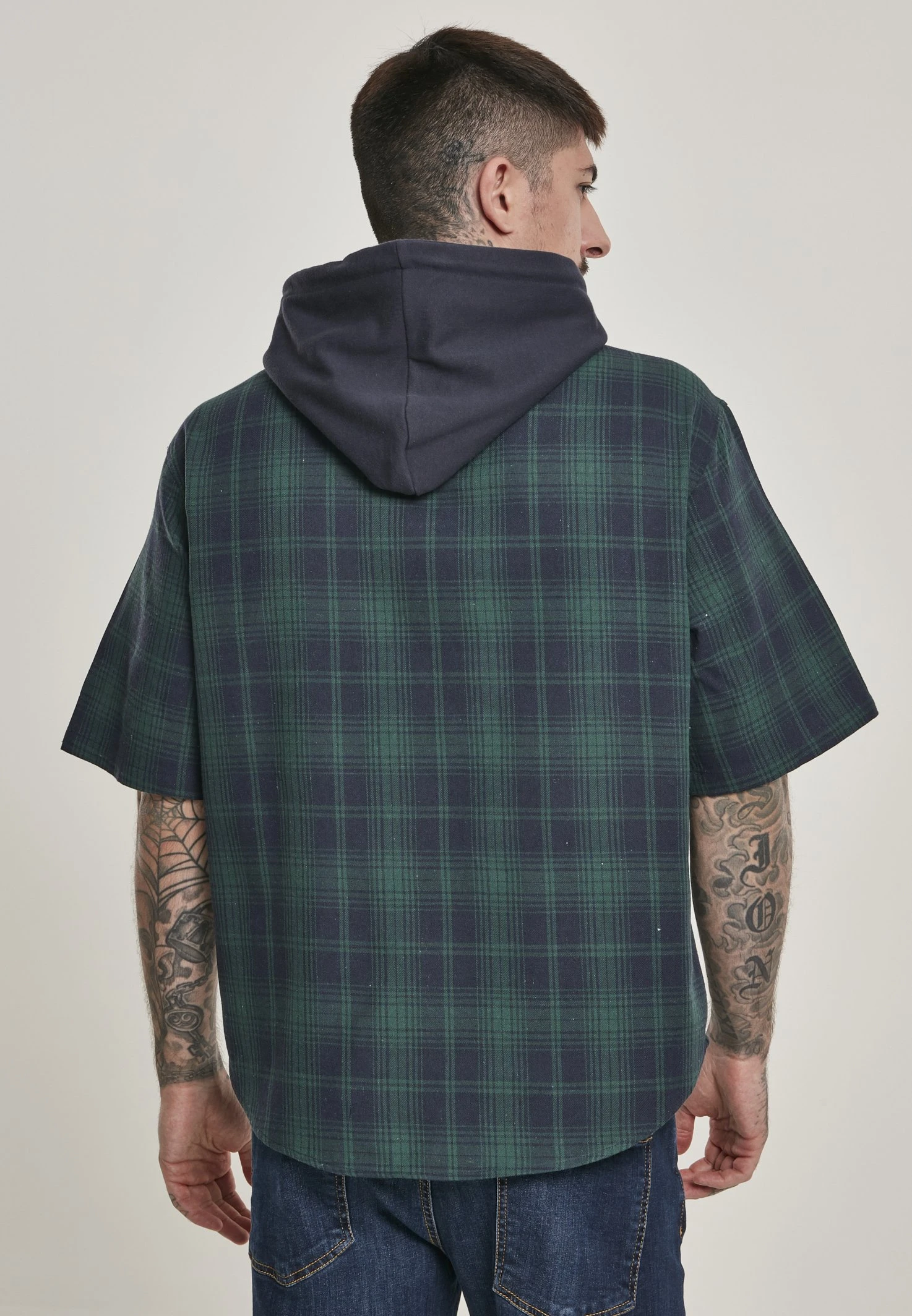 URBAN CLASSICS Hooded Short Sleeve Shirt - Chemise - Navy 5 URBAN CLASSICS Hooded Short Sleeve Shirt - Chemise - Navy – Image 3